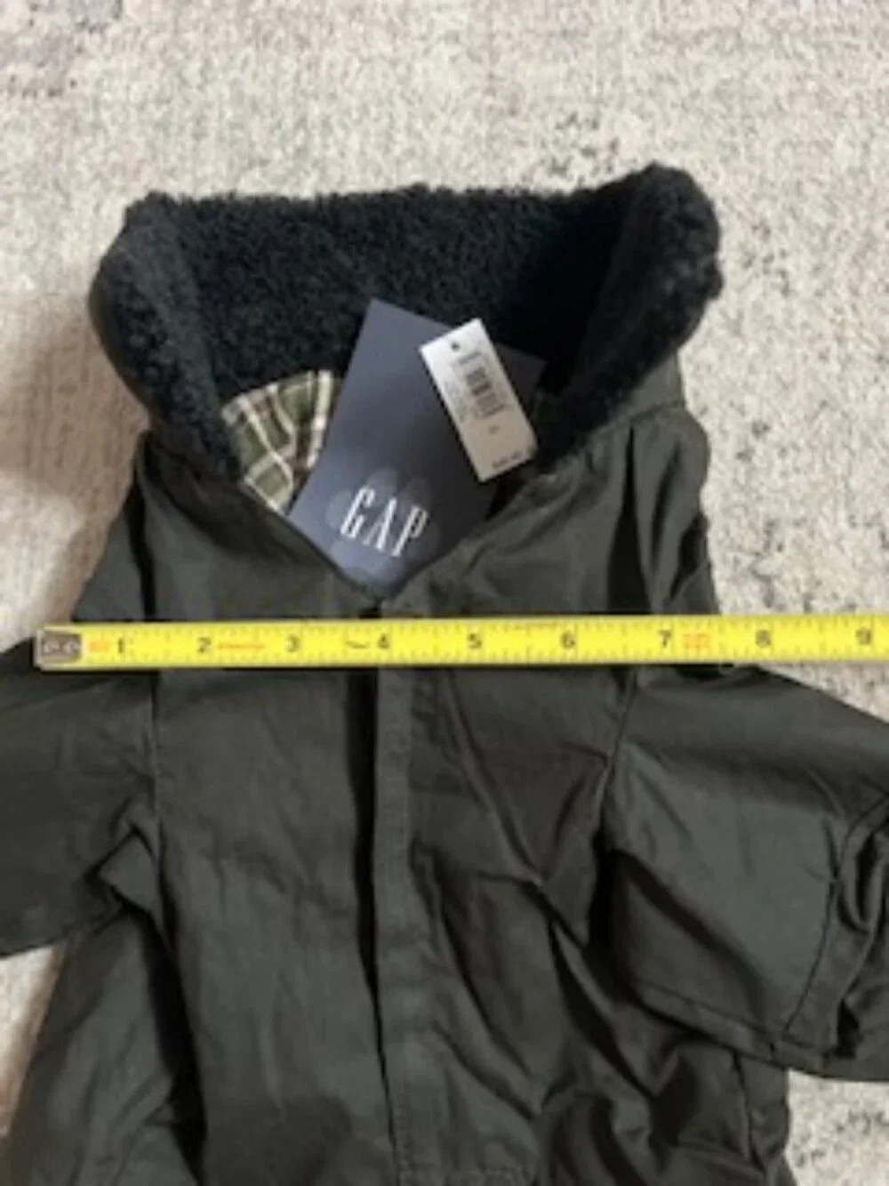 NWT Gap Dog Coat Faux Fur Collar Green Plaid Lining XS